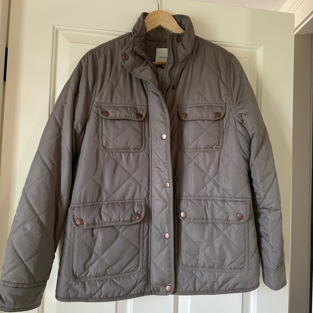 Women’s Thread & Supply Olive Sherpa lined Quilted Utility Jacket